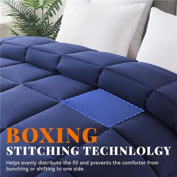 Down Alternative Comforter (Blue/Grey, King) - All Season Soft Quilted King Size - Picture 2 of 6